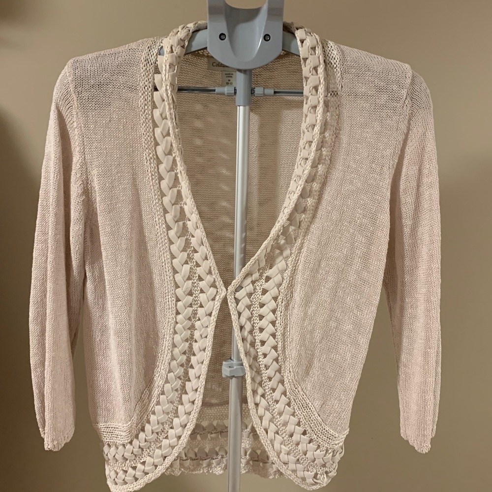 Coldwater Creek Beige Linen Blend Knit Cardigan Women's Size Medium